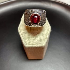 Chunky Silver Ring with Red Gemstone